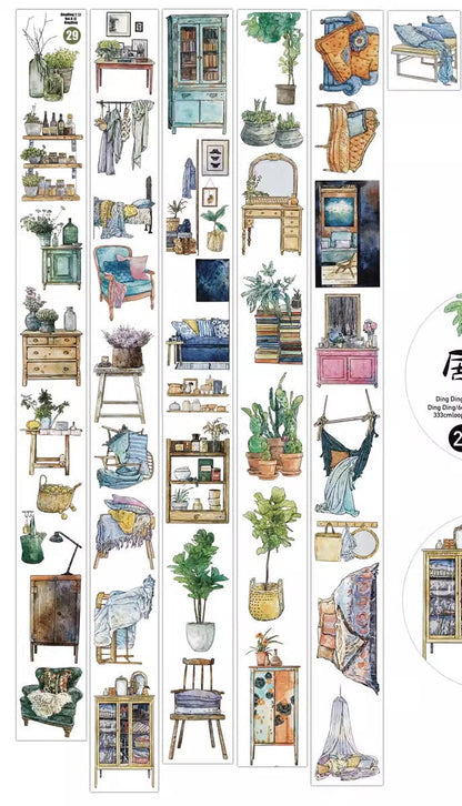 3078  29 Home | Hand-Drawn Furniture Washi Tape & Sticker for Journaling