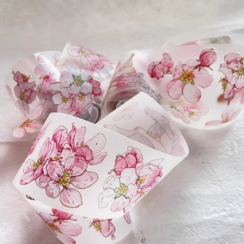 3073 A33 Begonia Slumber | Hand-Drawn PET & Washi Die-Cut Tape, Journal Decoration Supply