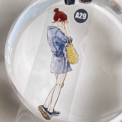 3069 A29 Stroll | Original Character Hand-Drawn PET Washi Tape Die-Cut for Journaling