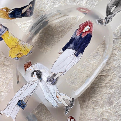 3069 A29 Stroll | Original Character Hand-Drawn PET Washi Tape Die-Cut for Journaling