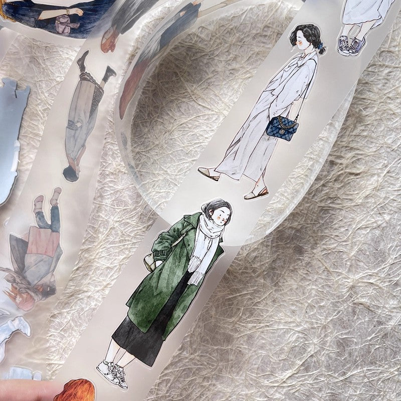 3069 A29 Stroll | Original Character Hand-Drawn PET Washi Tape Die-Cut for Journaling