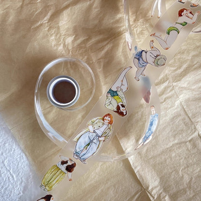 3070 A30 Leisure | Hand-Drawn Character PET & Washi Die-Cut Tape, Journal Decoration Supply