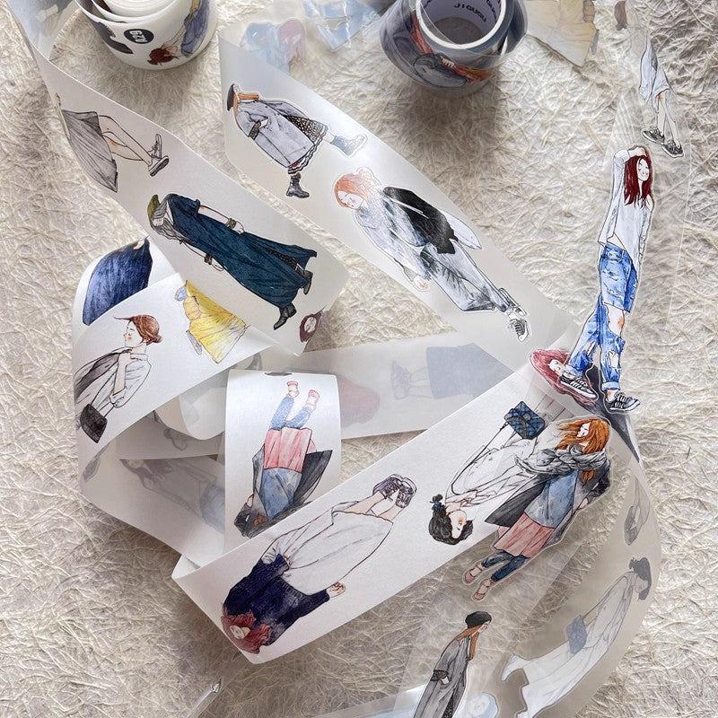 3069 A29 Stroll | Original Character Hand-Drawn PET Washi Tape Die-Cut for Journaling
