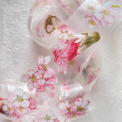 3073 A33 Begonia Slumber | Hand-Drawn PET & Washi Die-Cut Tape, Journal Decoration Supply