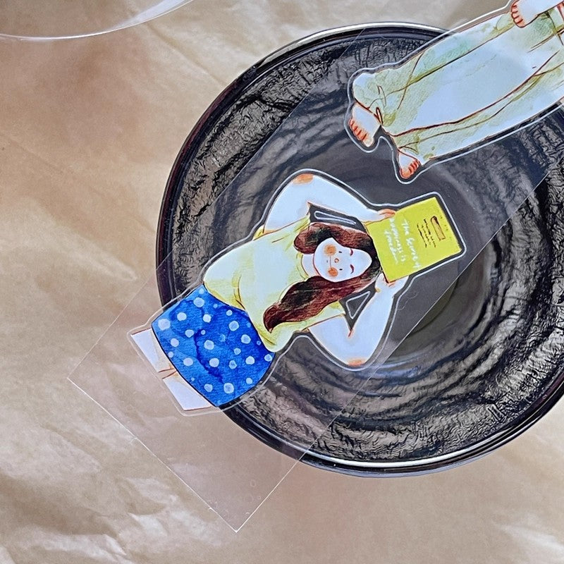 3070 A30 Leisure | Hand-Drawn Character PET & Washi Die-Cut Tape, Journal Decoration Supply