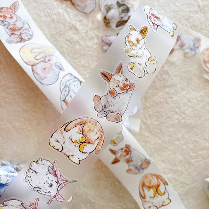 3064 Seahorse Forest A34 Bunny | Original Hand-Drawn PET Washi Tape Die-Cut for Journaling
