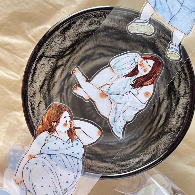 3070 A30 Leisure | Hand-Drawn Character PET & Washi Die-Cut Tape, Journal Decoration Supply