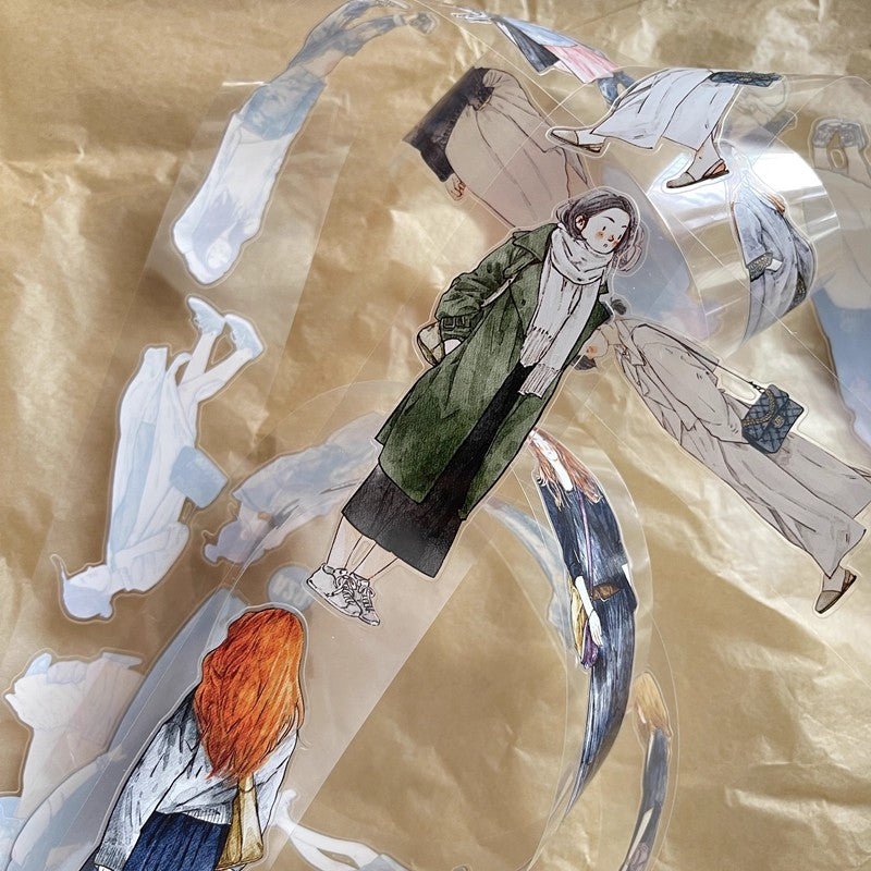 3069 A29 Stroll | Original Character Hand-Drawn PET Washi Tape Die-Cut for Journaling