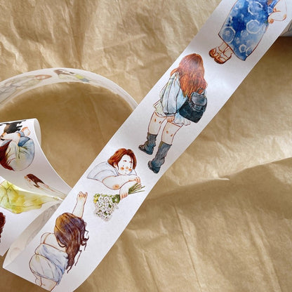 3070 A30 Leisure | Hand-Drawn Character PET & Washi Die-Cut Tape, Journal Decoration Supply