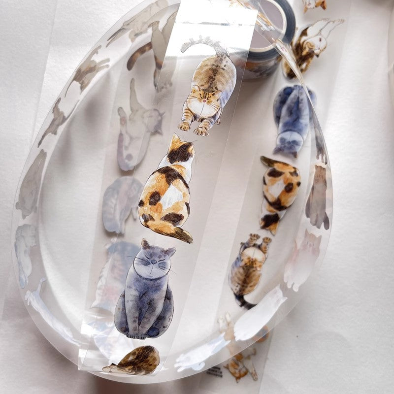 3077 A20 Meow | Original Hand-Drawn Cat Washi Tape / PET / Matte for Journaling