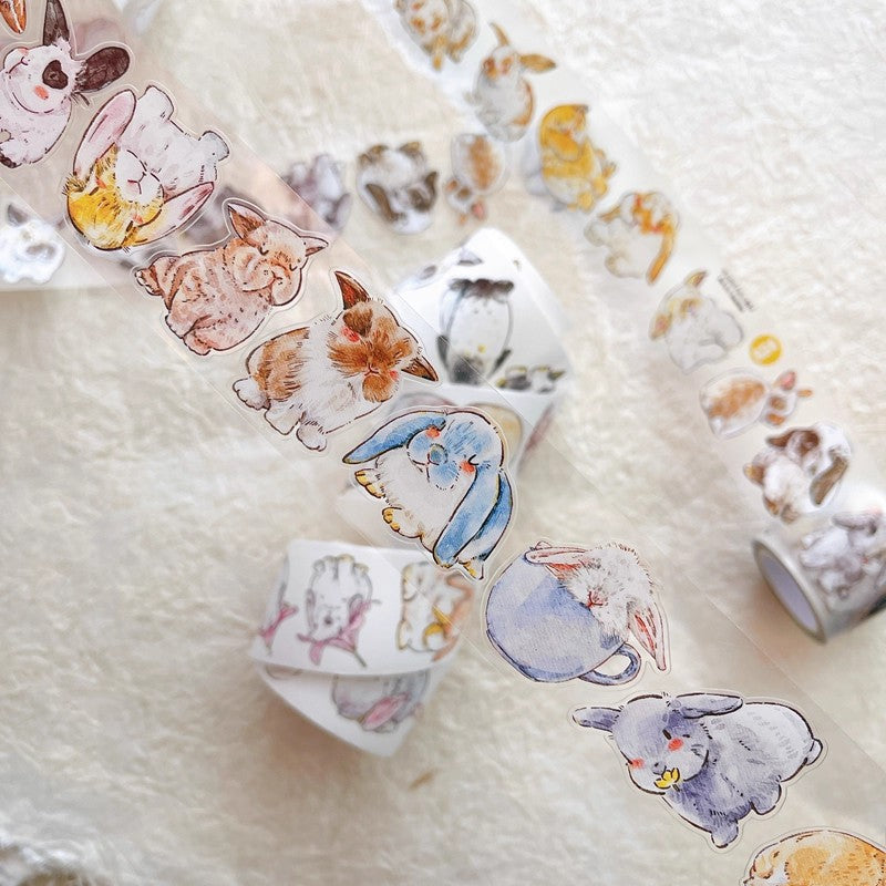 3064 Seahorse Forest A34 Bunny | Original Hand-Drawn PET Washi Tape Die-Cut for Journaling