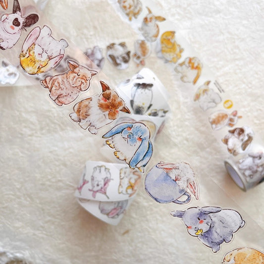 3064 Seahorse Forest A34 Bunny | Original Hand-Drawn PET Washi Tape Die-Cut for Journaling