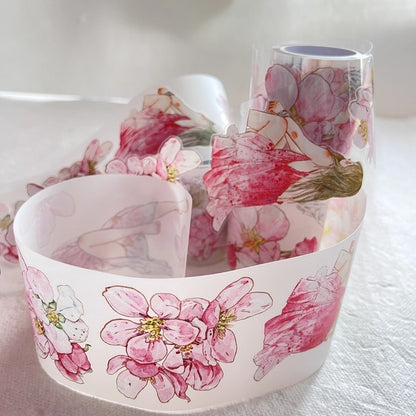 3073 A33 Begonia Slumber | Hand-Drawn PET & Washi Die-Cut Tape, Journal Decoration Supply