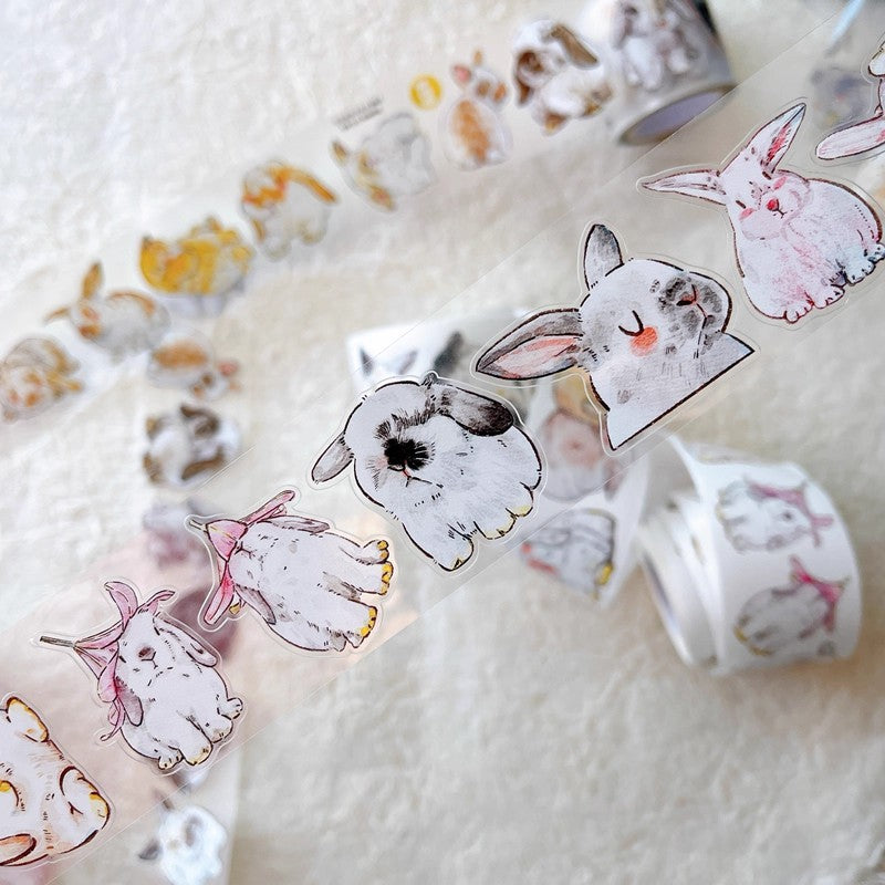 3064 Seahorse Forest A34 Bunny | Original Hand-Drawn PET Washi Tape Die-Cut for Journaling
