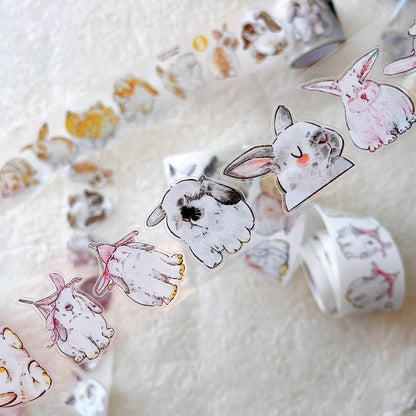 3064 Seahorse Forest A34 Bunny | Original Hand-Drawn PET Washi Tape Die-Cut for Journaling