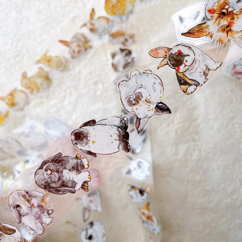 3064 Seahorse Forest A34 Bunny | Original Hand-Drawn PET Washi Tape Die-Cut for Journaling