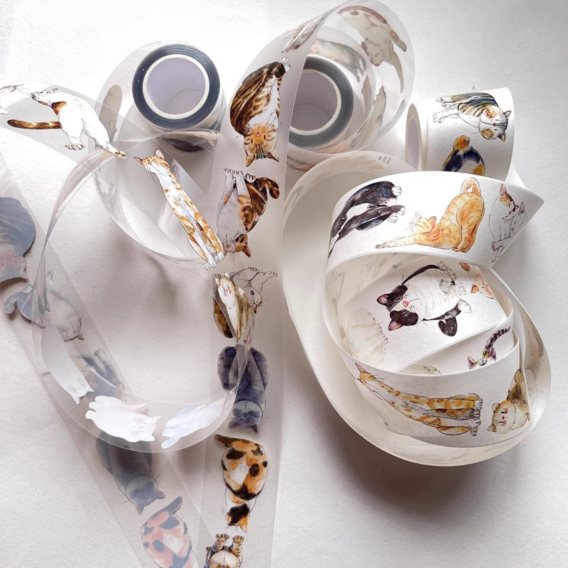 3077 A20 Meow | Original Hand-Drawn Cat Washi Tape / PET / Matte for Journaling