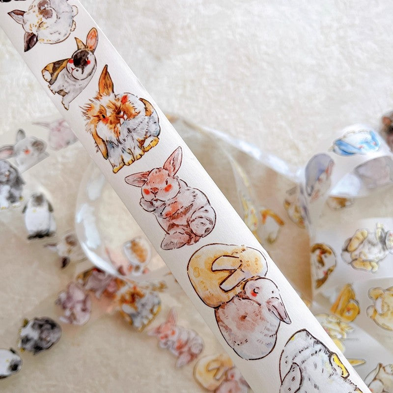 3064 Seahorse Forest A34 Bunny | Original Hand-Drawn PET Washi Tape Die-Cut for Journaling