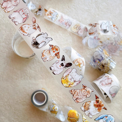 3064 Seahorse Forest A34 Bunny | Original Hand-Drawn PET Washi Tape Die-Cut for Journaling