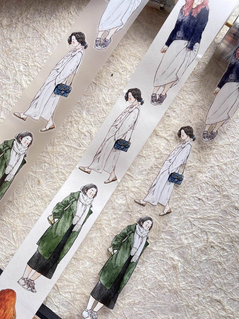 3069 A29 Stroll | Original Character Hand-Drawn PET Washi Tape Die-Cut for Journaling