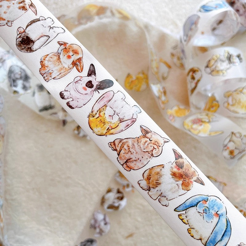 3064 Seahorse Forest A34 Bunny | Original Hand-Drawn PET Washi Tape Die-Cut for Journaling