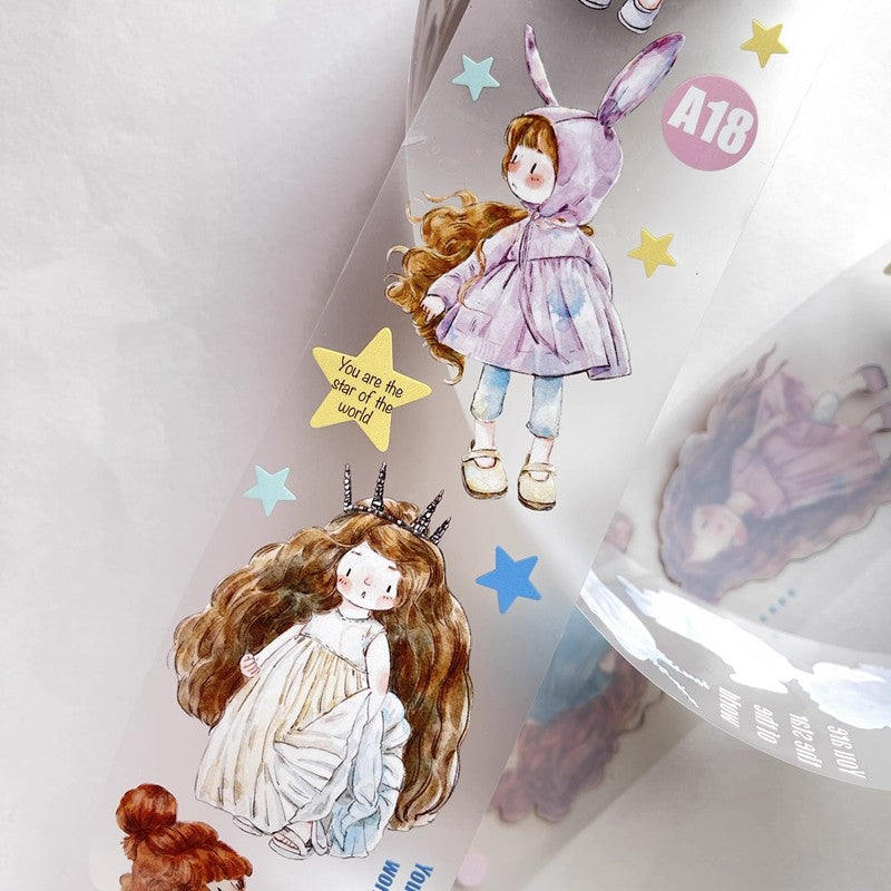 3074 A18 Little Girl | Original Character Cartoon Washi Tape, Journal Decoration