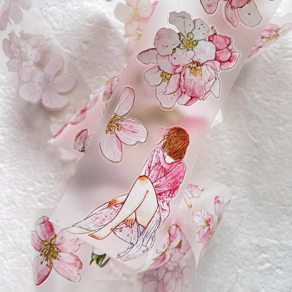 3073 A33 Begonia Slumber | Hand-Drawn PET & Washi Die-Cut Tape, Journal Decoration Supply