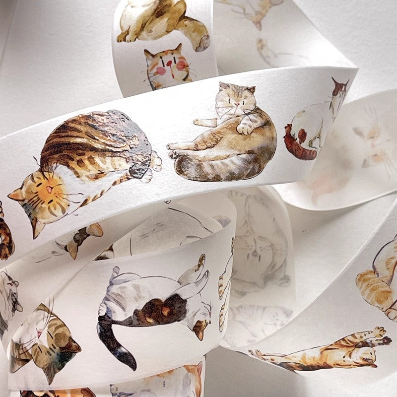 3077 A20 Meow | Original Hand-Drawn Cat Washi Tape / PET / Matte for Journaling