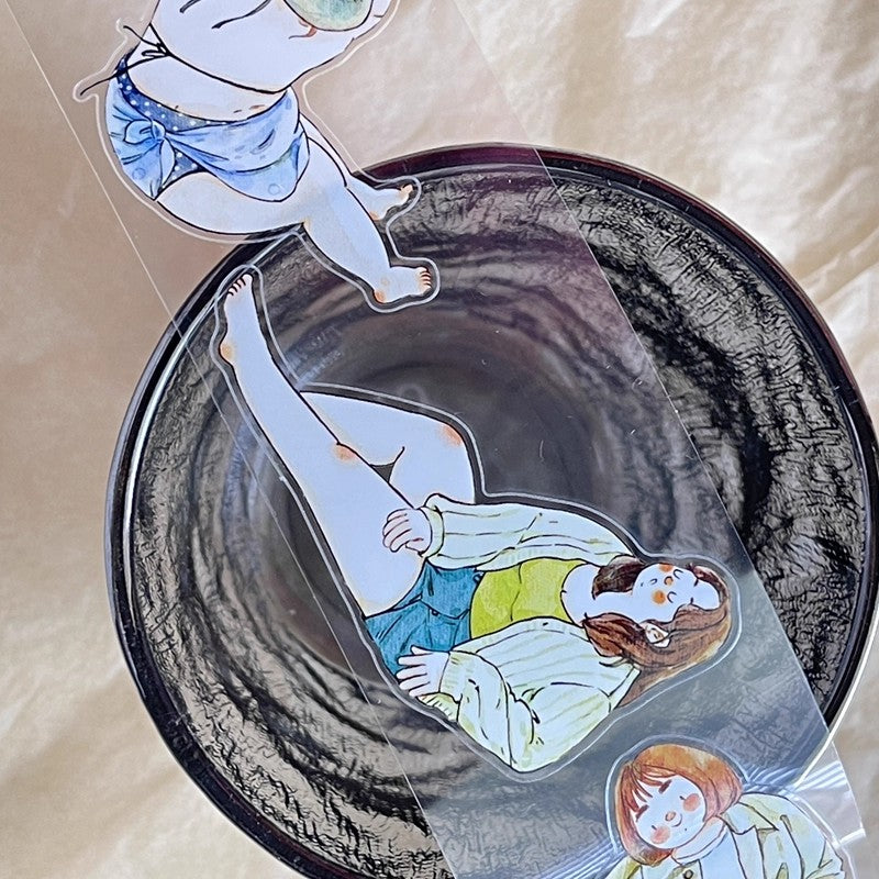 3070 A30 Leisure | Hand-Drawn Character PET & Washi Die-Cut Tape, Journal Decoration Supply