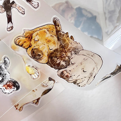 3068 A28 Prosperity | Hand-Drawn PET & Washi Die-Cut Tape, Versatile Journal Supply