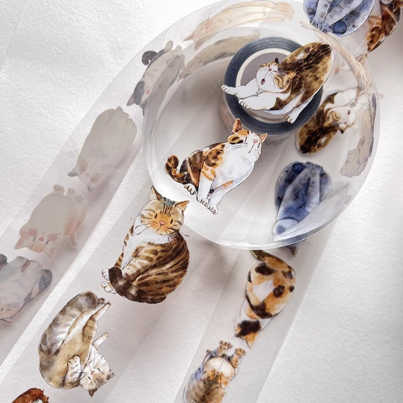 3077 A20 Meow | Original Hand-Drawn Cat Washi Tape / PET / Matte for Journaling