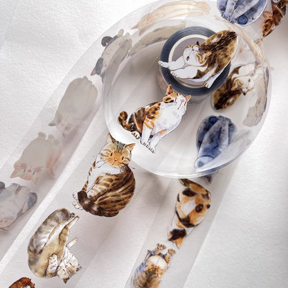 3077 A20 Meow | Original Hand-Drawn Cat Washi Tape / PET / Matte for Journaling