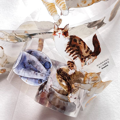 3077 A20 Meow | Original Hand-Drawn Cat Washi Tape / PET / Matte for Journaling