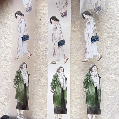 3069 A29 Stroll | Original Character Hand-Drawn PET Washi Tape Die-Cut for Journaling