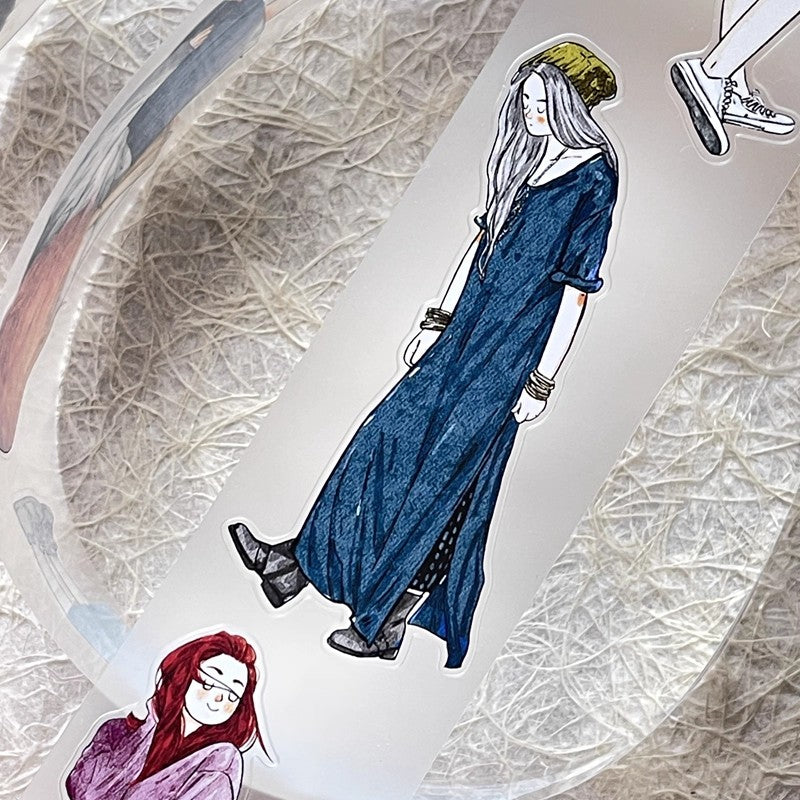 3069 A29 Stroll | Original Character Hand-Drawn PET Washi Tape Die-Cut for Journaling