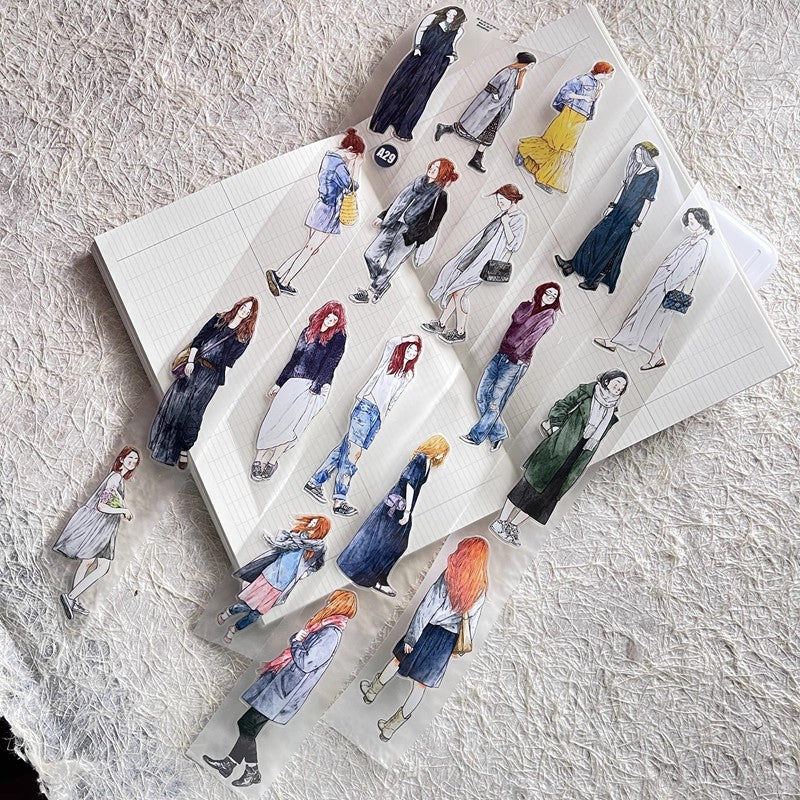 3069 A29 Stroll | Original Character Hand-Drawn PET Washi Tape Die-Cut for Journaling