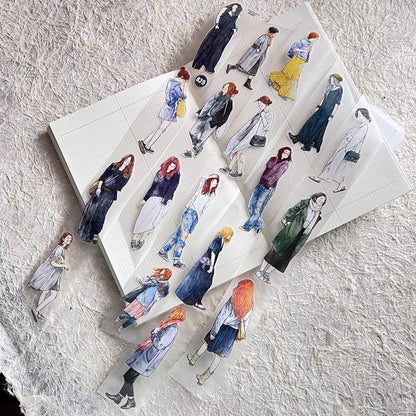 3069 A29 Stroll | Original Character Hand-Drawn PET Washi Tape Die-Cut for Journaling