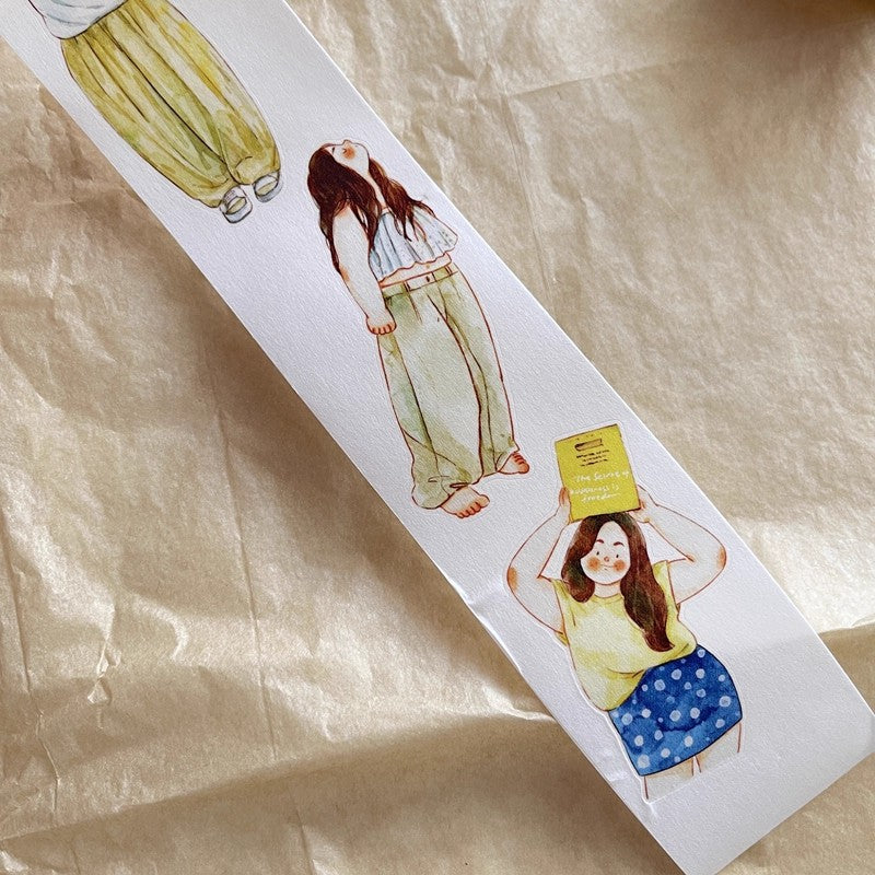 3070 A30 Leisure | Hand-Drawn Character PET & Washi Die-Cut Tape, Journal Decoration Supply