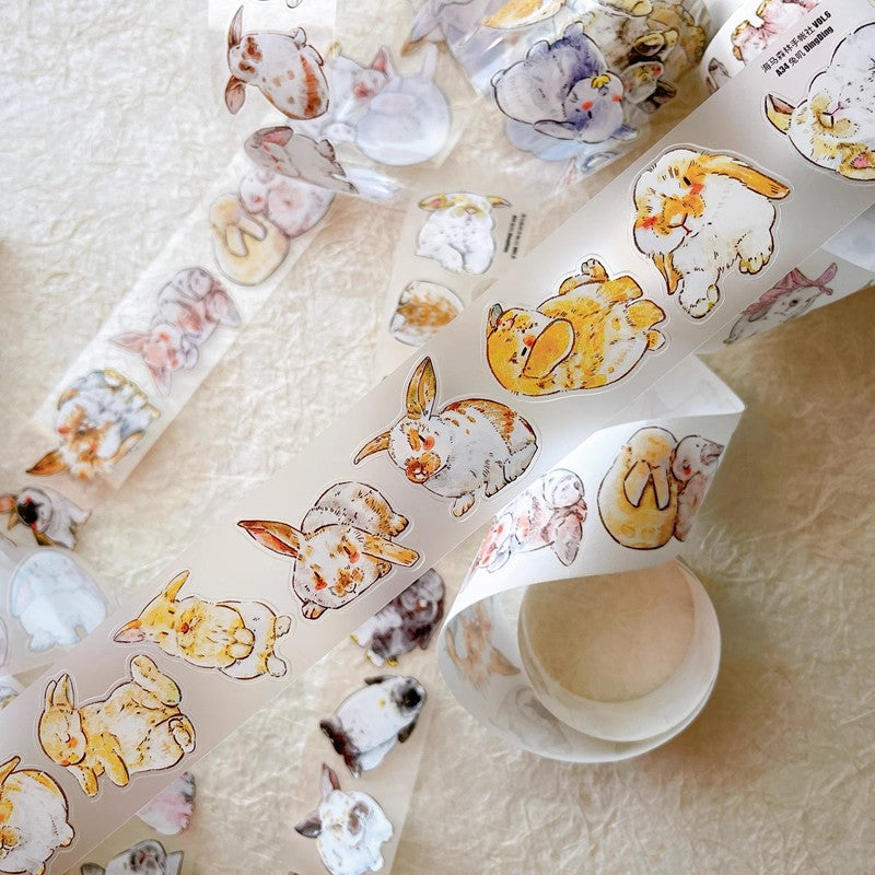 3064 Seahorse Forest A34 Bunny | Original Hand-Drawn PET Washi Tape Die-Cut for Journaling