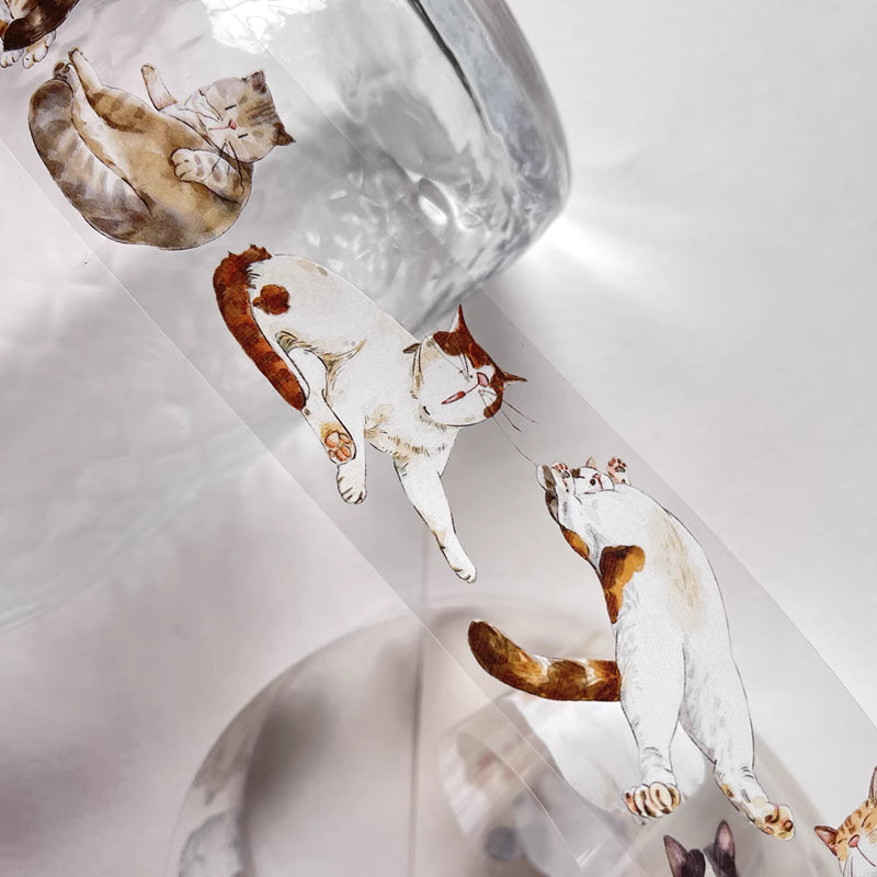 3077 A20 Meow | Original Hand-Drawn Cat Washi Tape / PET / Matte for Journaling