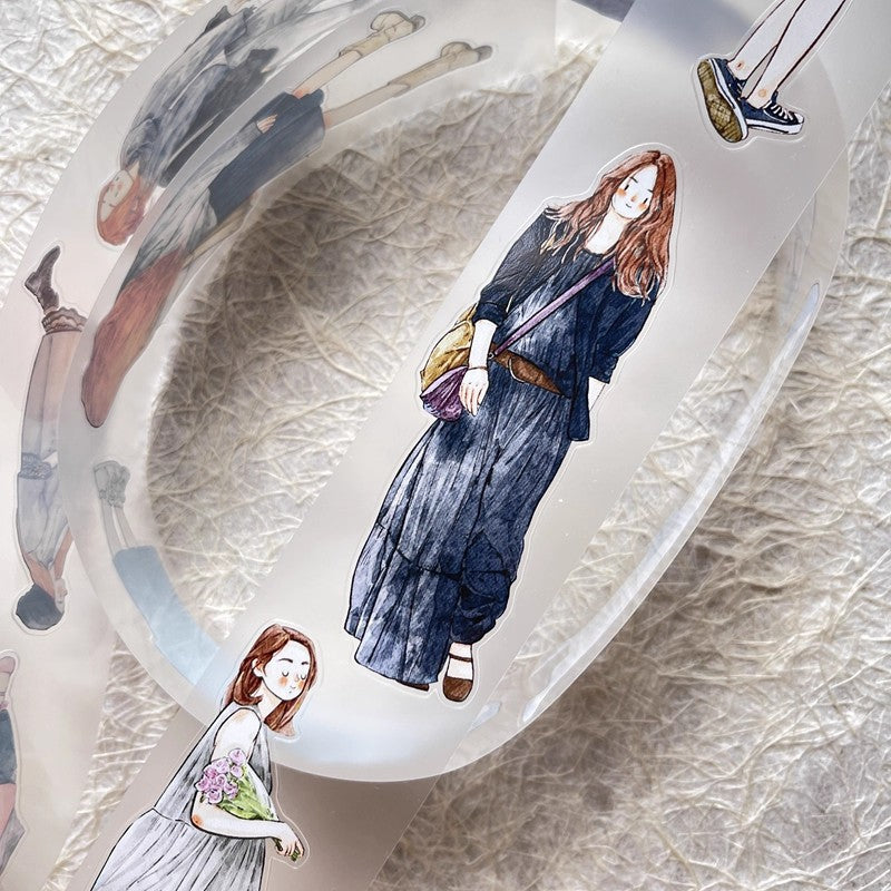 3069 A29 Stroll | Original Character Hand-Drawn PET Washi Tape Die-Cut for Journaling