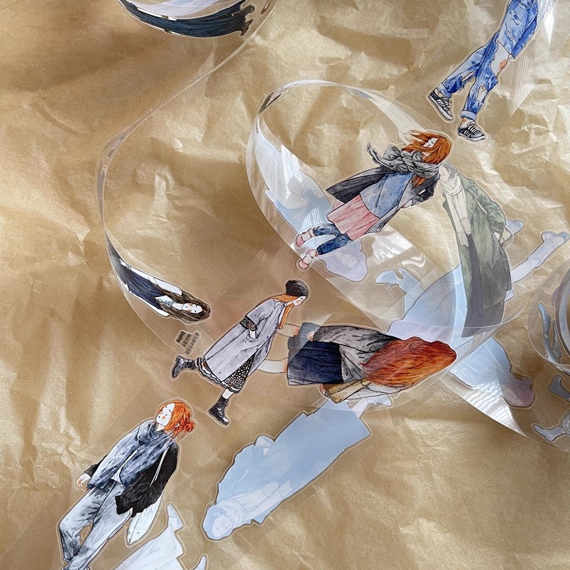 3069 A29 Stroll | Original Character Hand-Drawn PET Washi Tape Die-Cut for Journaling