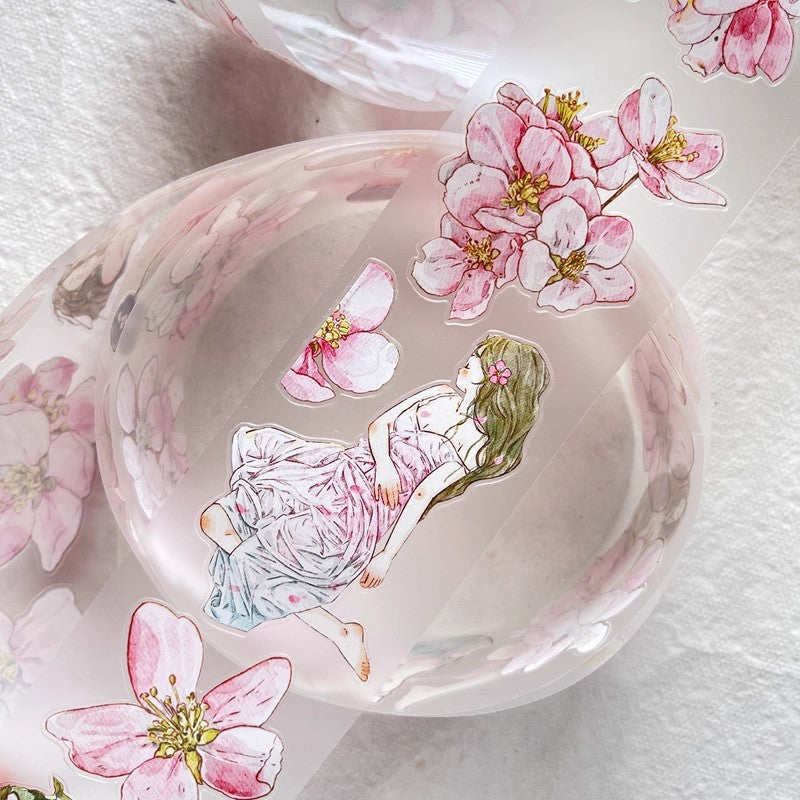 3073 A33 Begonia Slumber | Hand-Drawn PET & Washi Die-Cut Tape, Journal Decoration Supply