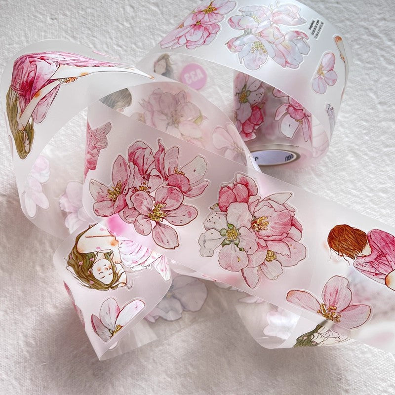 3073 A33 Begonia Slumber | Hand-Drawn PET & Washi Die-Cut Tape, Journal Decoration Supply