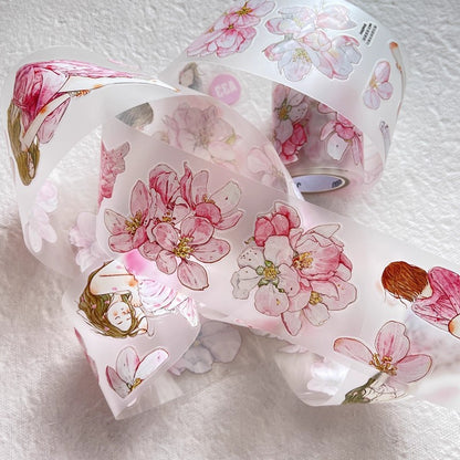 3073 A33 Begonia Slumber | Hand-Drawn PET & Washi Die-Cut Tape, Journal Decoration Supply