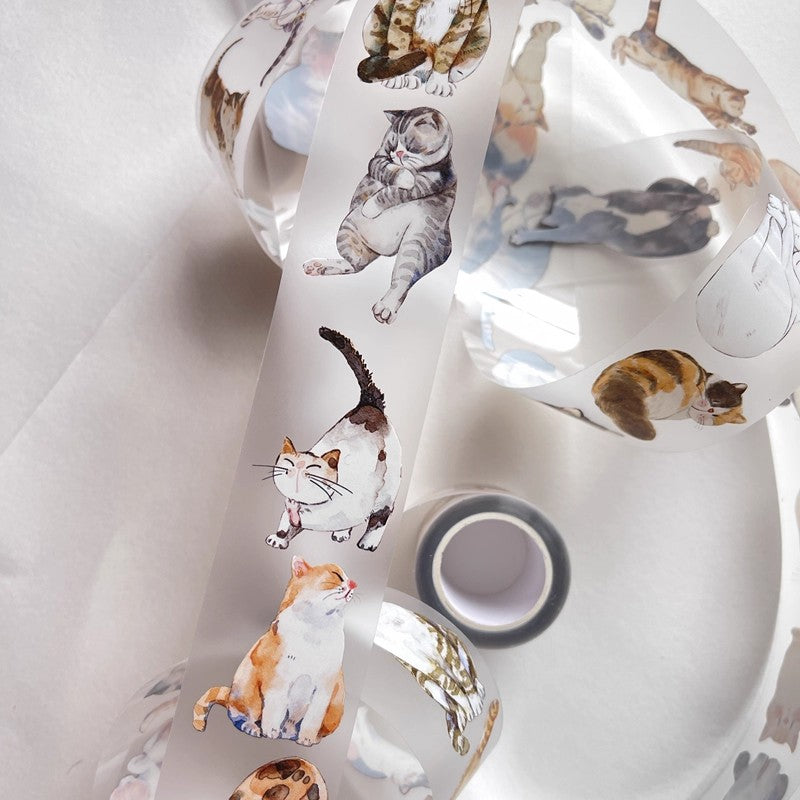 3077 A20 Meow | Original Hand-Drawn Cat Washi Tape / PET / Matte for Journaling