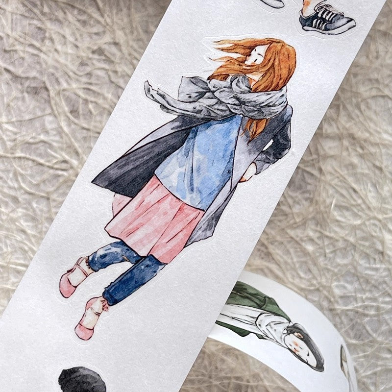 3069 A29 Stroll | Original Character Hand-Drawn PET Washi Tape Die-Cut for Journaling