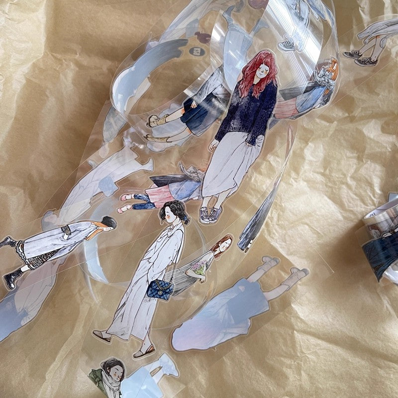 3069 A29 Stroll | Original Character Hand-Drawn PET Washi Tape Die-Cut for Journaling