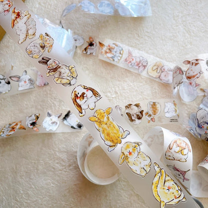 3064 Seahorse Forest A34 Bunny | Original Hand-Drawn PET Washi Tape Die-Cut for Journaling