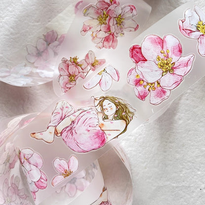 3073 A33 Begonia Slumber | Hand-Drawn PET & Washi Die-Cut Tape, Journal Decoration Supply